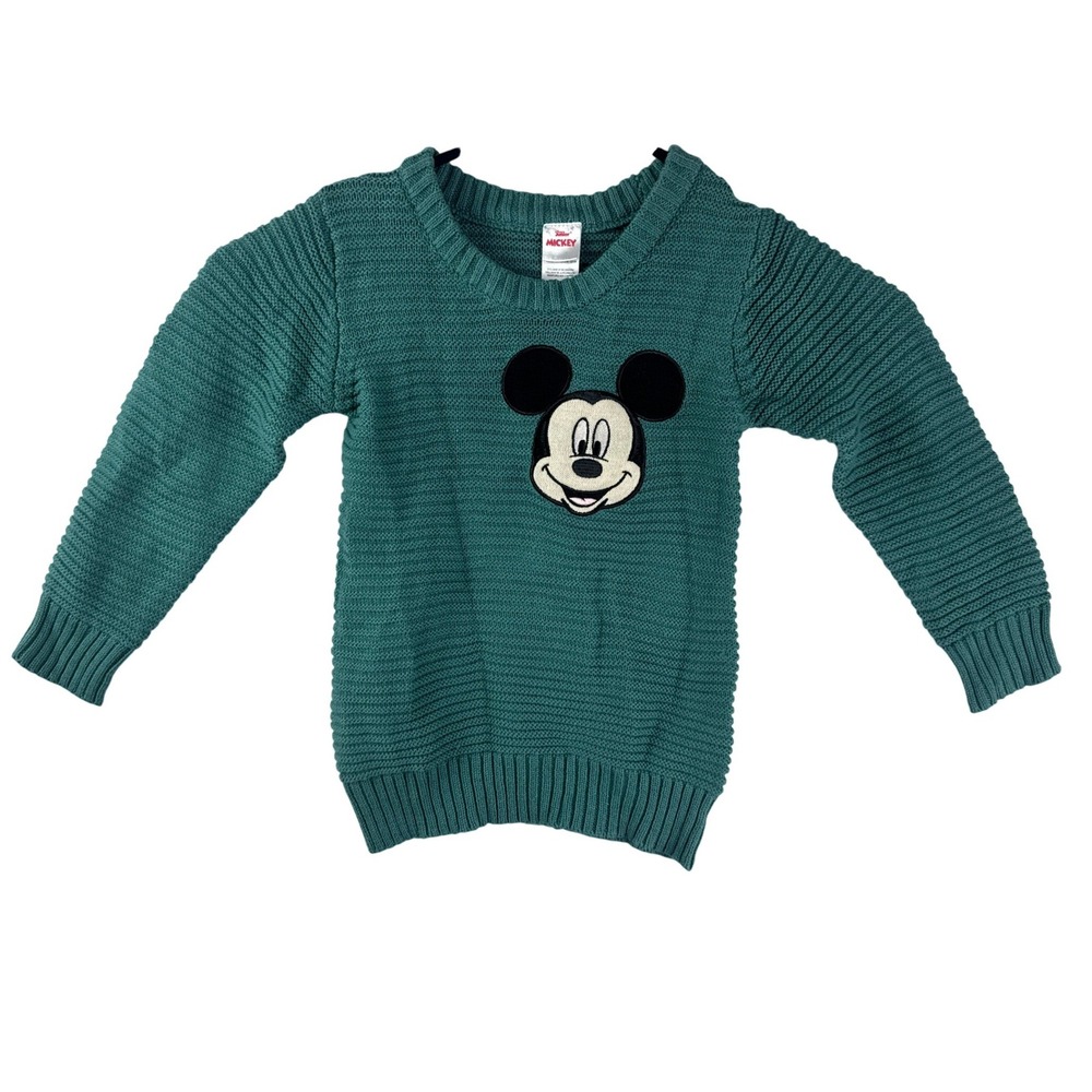Disney Junior Mickey Mouse Toddler Sweater 2T Green Knit Pullover Crewneck